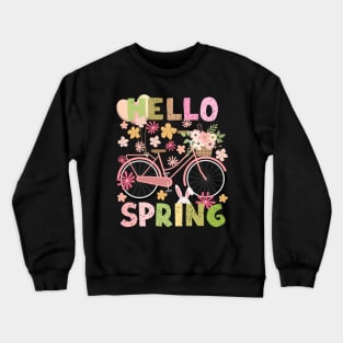 Hello Spring Pink Bicycle Crewneck Sweatshirt